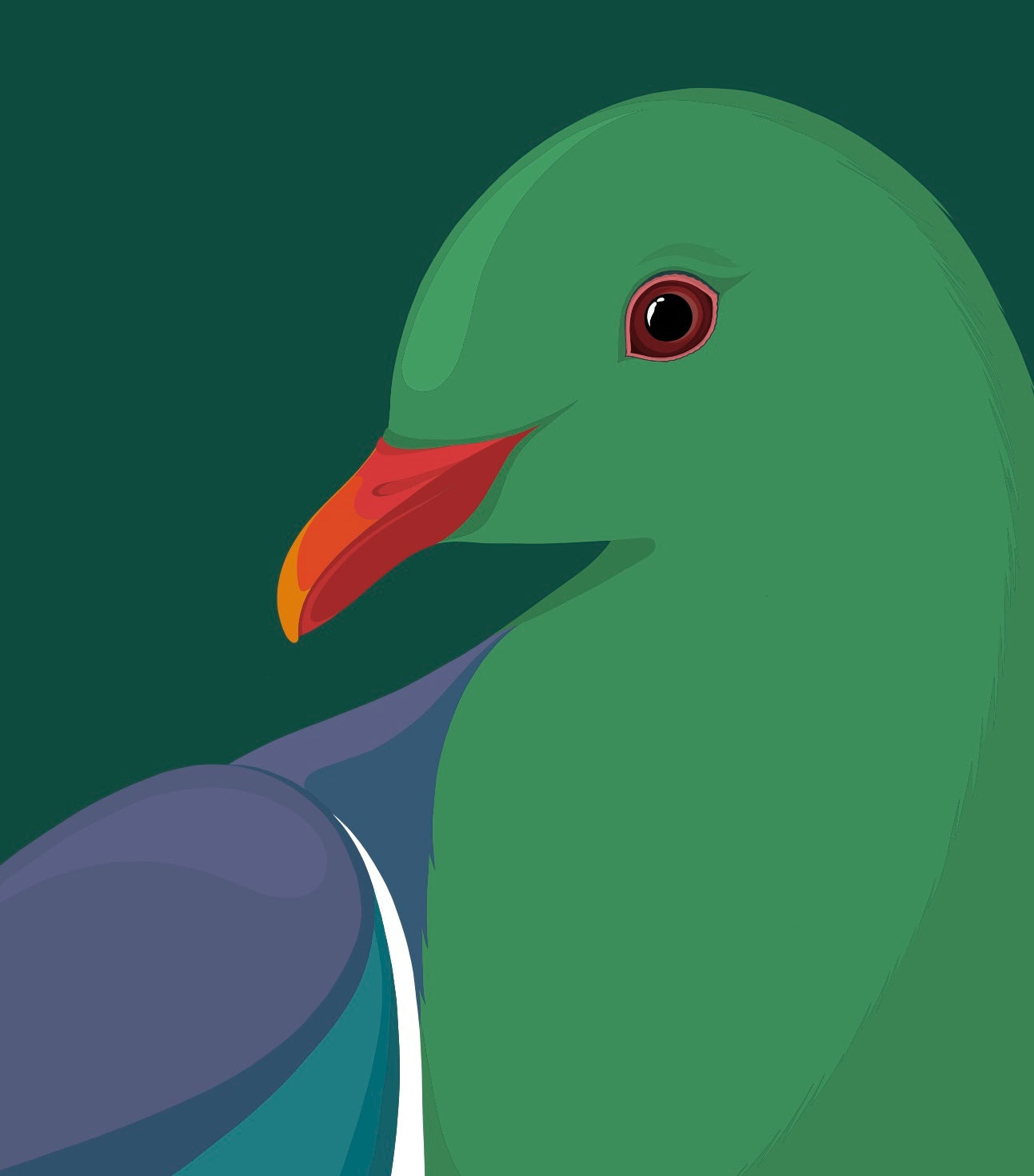 Closeup image of the Kereru Jewel art print, by NZ artist Hansby Design