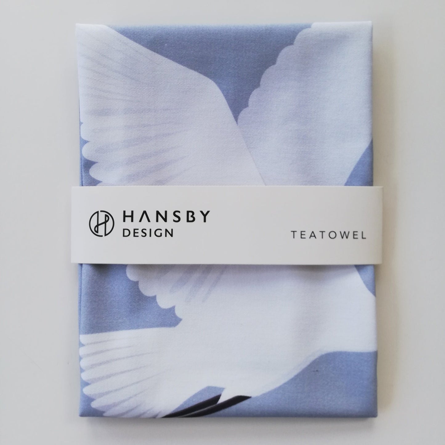 White Heron bird tea towel by New Zealand artist Hansby Design
