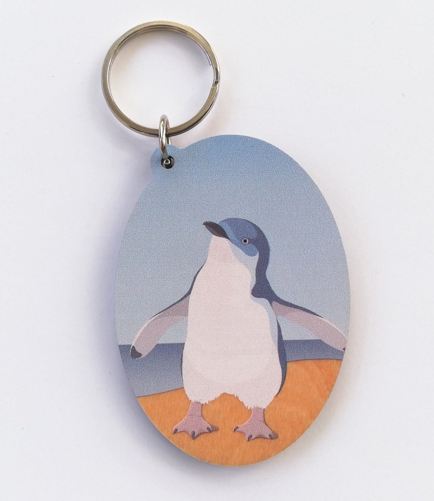 Blue Penguin Wood Keytag art print by New Zealand artist Hansby Design