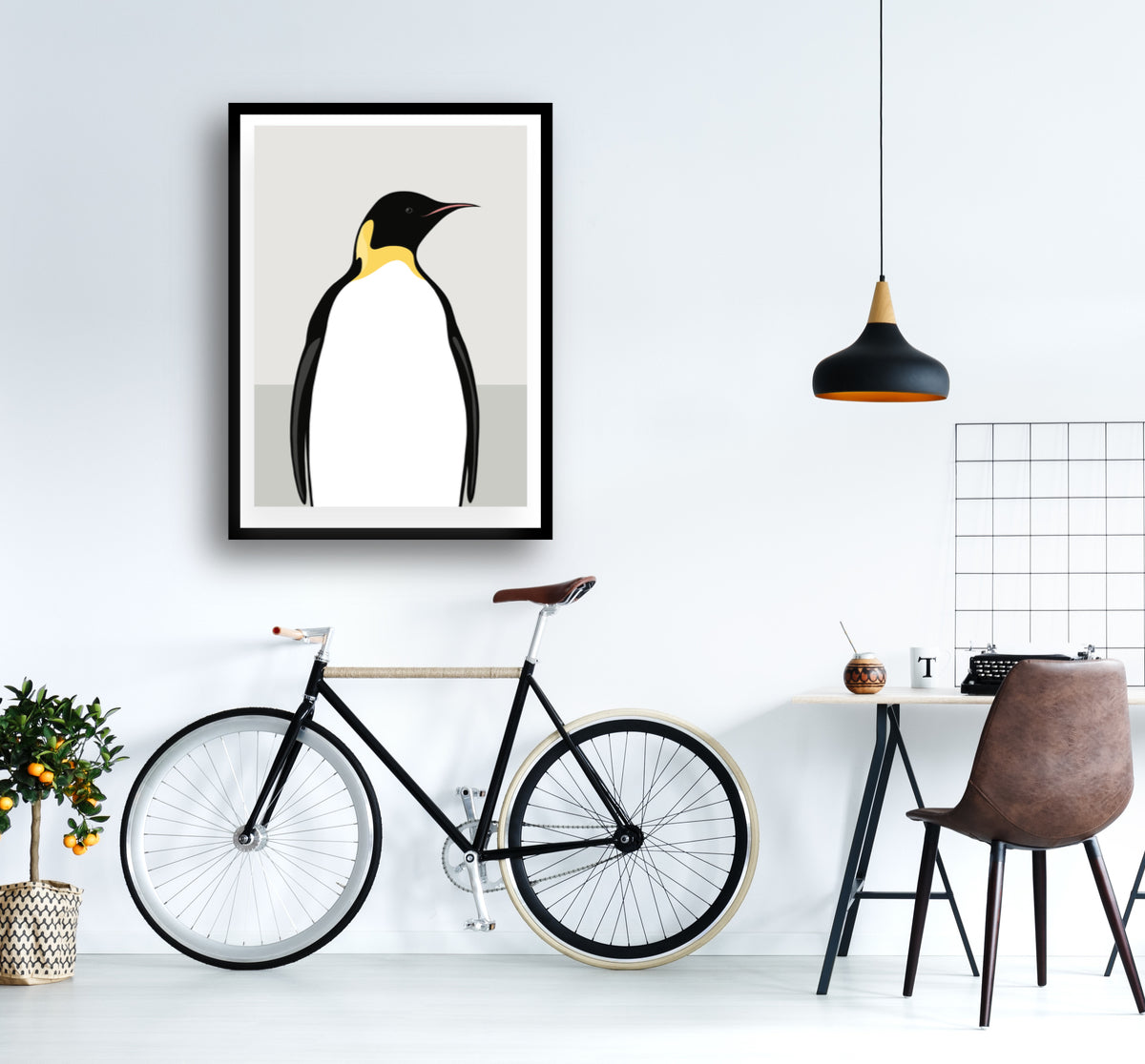 Framed art print of the Emperor Penguin of New Zealand by Hansby Design 