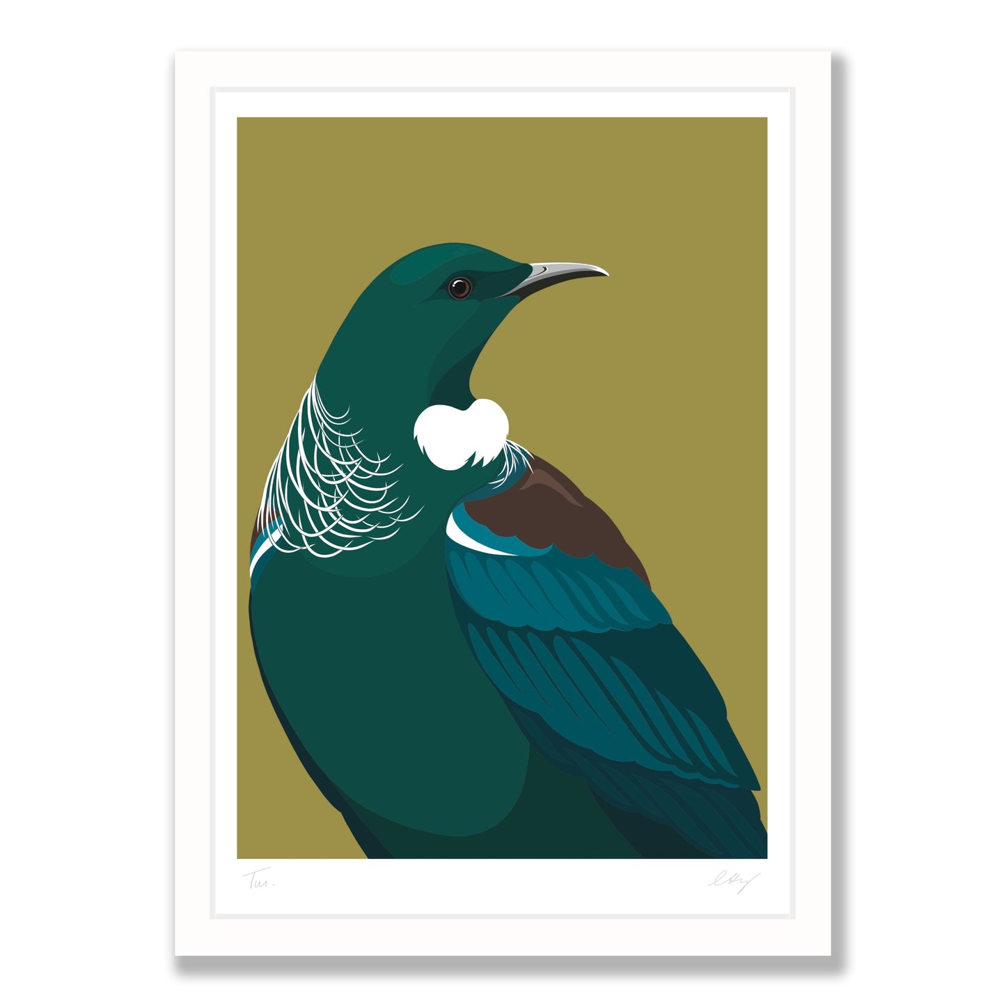 Tui Regal art print in white frame, by NZ artist Hansby Design