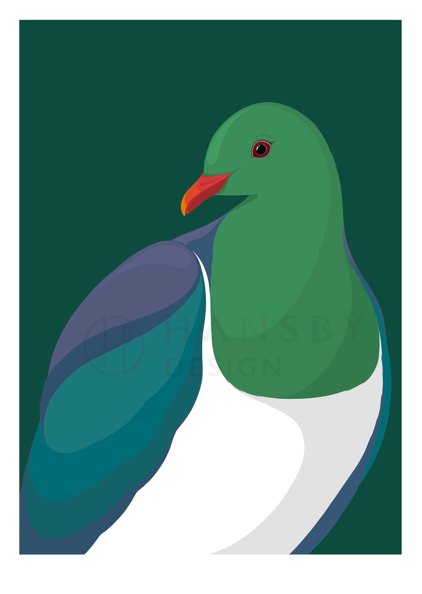 Art print of the New Zealand Kereru bird, wood pigeon by Hansby Design