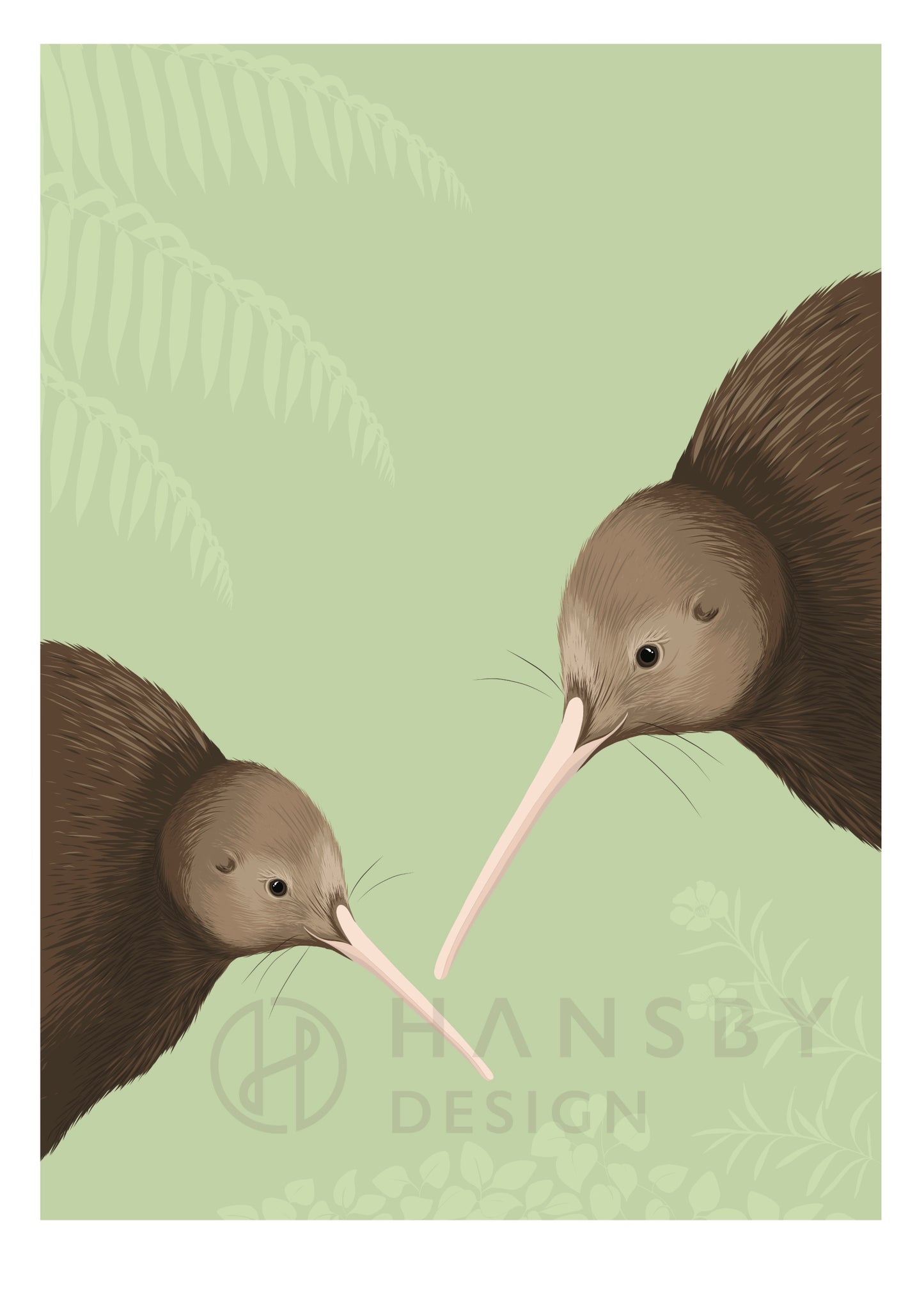 Art print of the New Zealand Kiwi birds, by Hansby Design