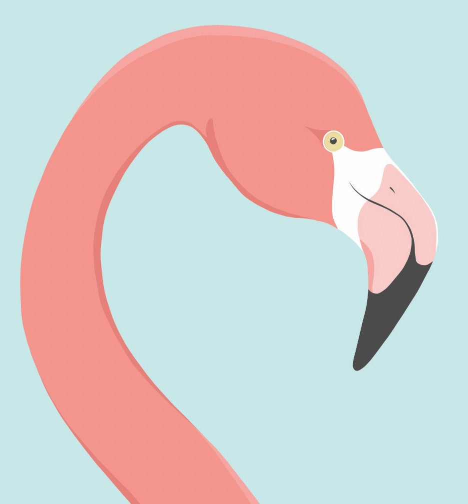 Closeup image of the Flamingo art print, by NZ artist Hansby Design