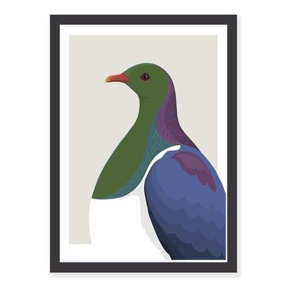 Framed black Kereru in profile art print by NZ artist Hansby Design 