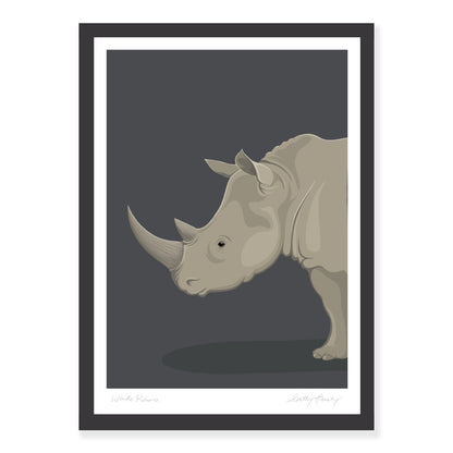 Framed art print of the White Rhino by NZ artist Hansby Design