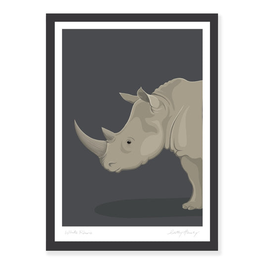 Framed art print of the White Rhino by NZ artist Hansby Design