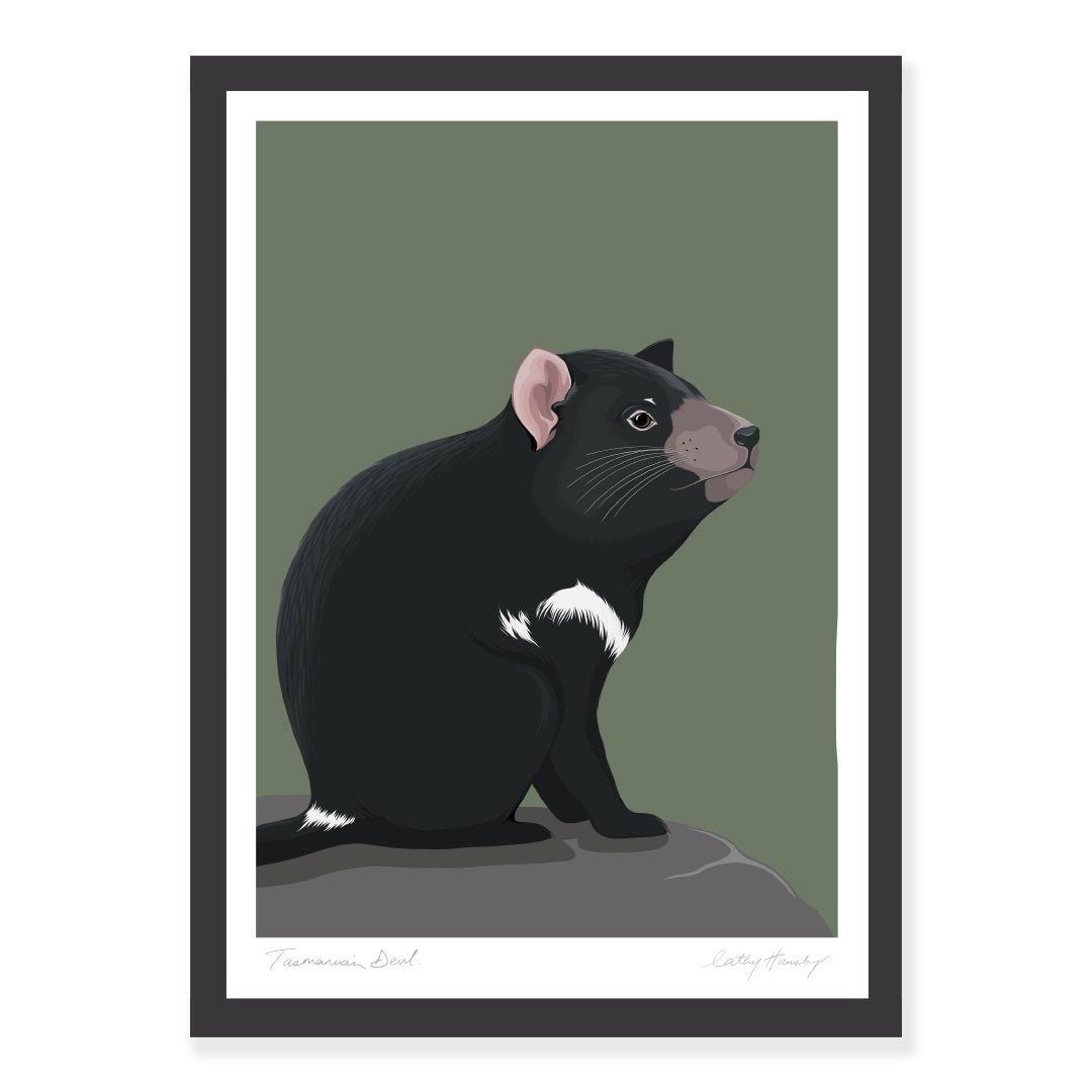 Framed art print of the Tasmanian Devil by Hansby Design
