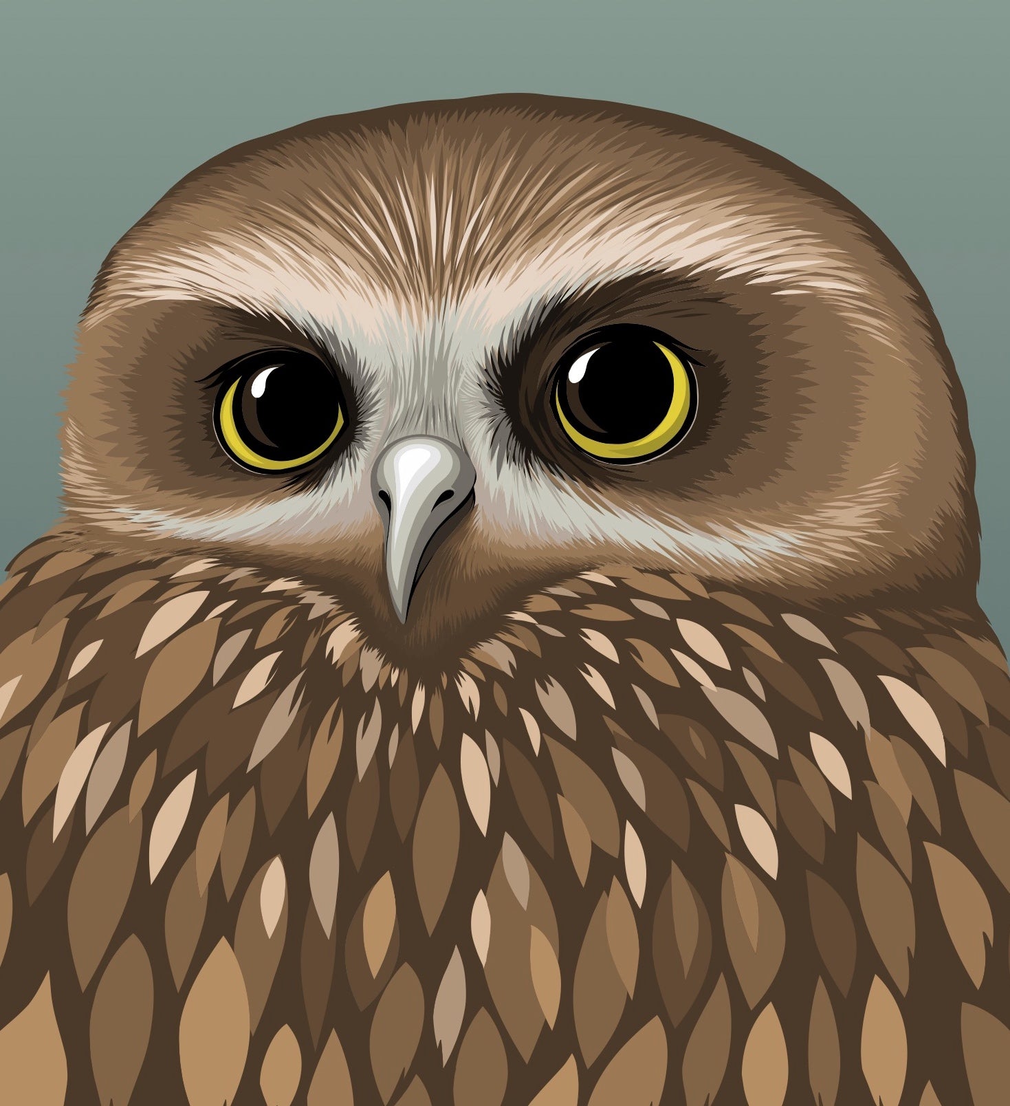 Closeup image of the Morepork dusk art print, by NZ artist Hansby Design