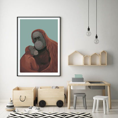 Framed Orangutan art print in kids room by Hansby Design