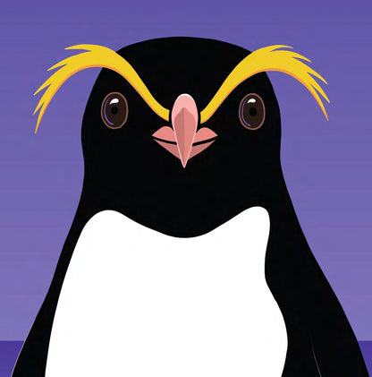 Closeup image of the Crested Penguin art print, by NZ artist Hansby Design