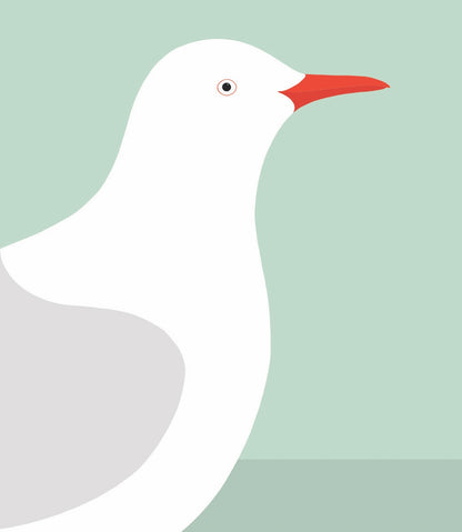 Closeup image of the Seagull art print, by NZ artist Hansby Design