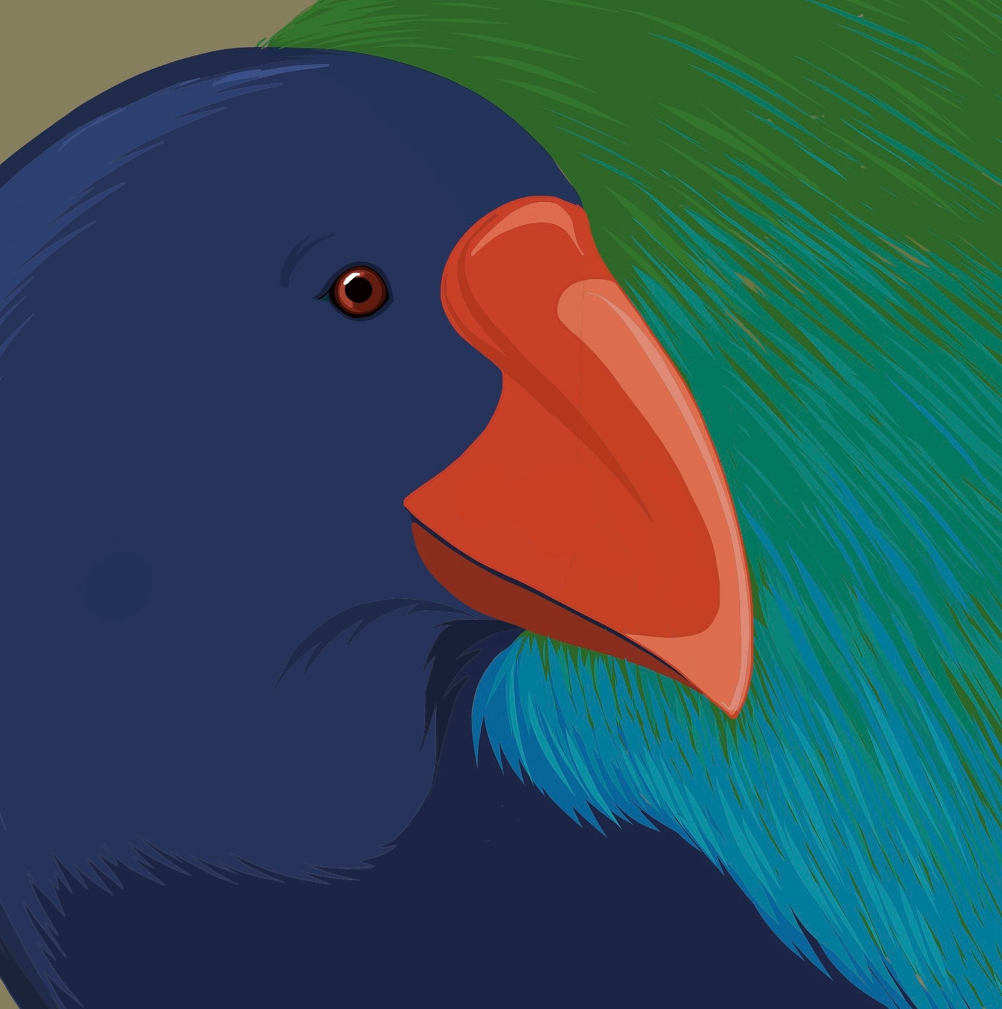 Closeup image of the Takahe bird art print, by NZ artist Hansby Design