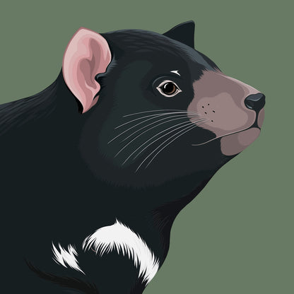 Close up of the Tasmanian Devil art print by Hansby Design NZ artist
