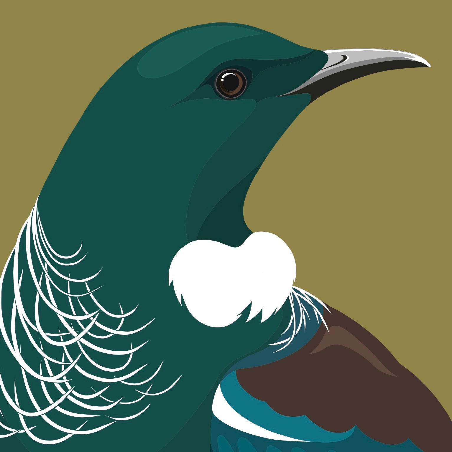 Closeup image of the Tui Regal art print, by NZ artist Hansby Design