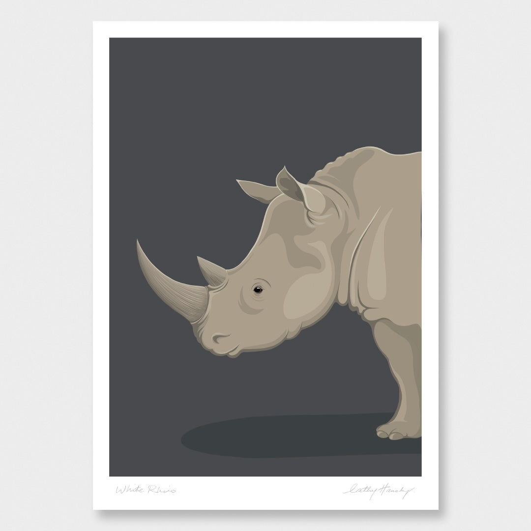 Art print of the White Rhino by artist Hansby Design