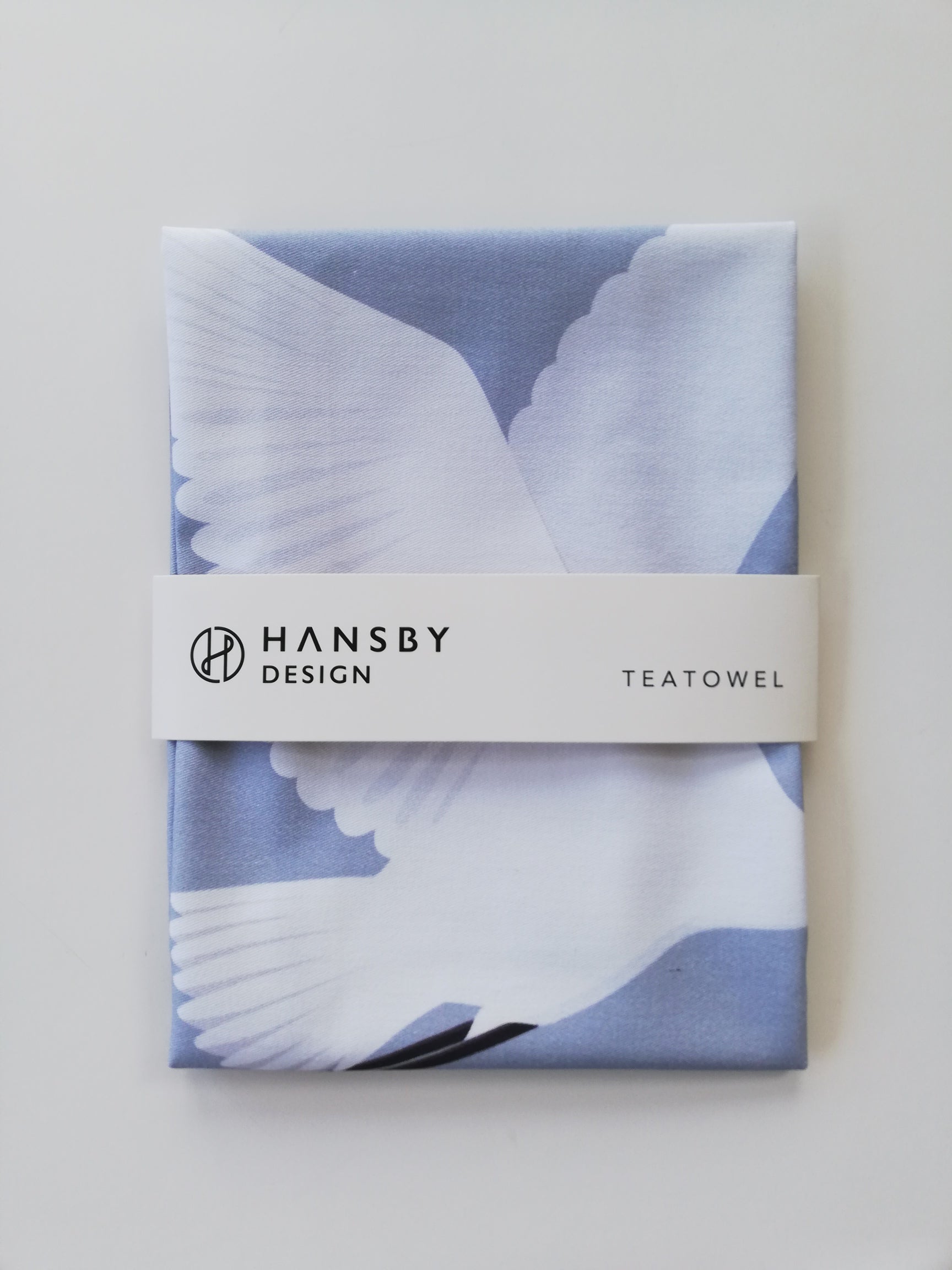 White Heron bird tea towel by New Zealand artist Hansby Design