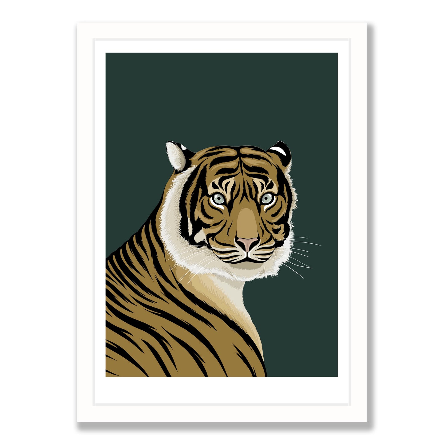 Tiger art print in white frame by Hansby Design NZ