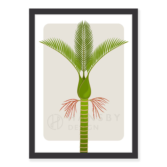 Nikau art print in black frame, by NZ artist Hansby Design