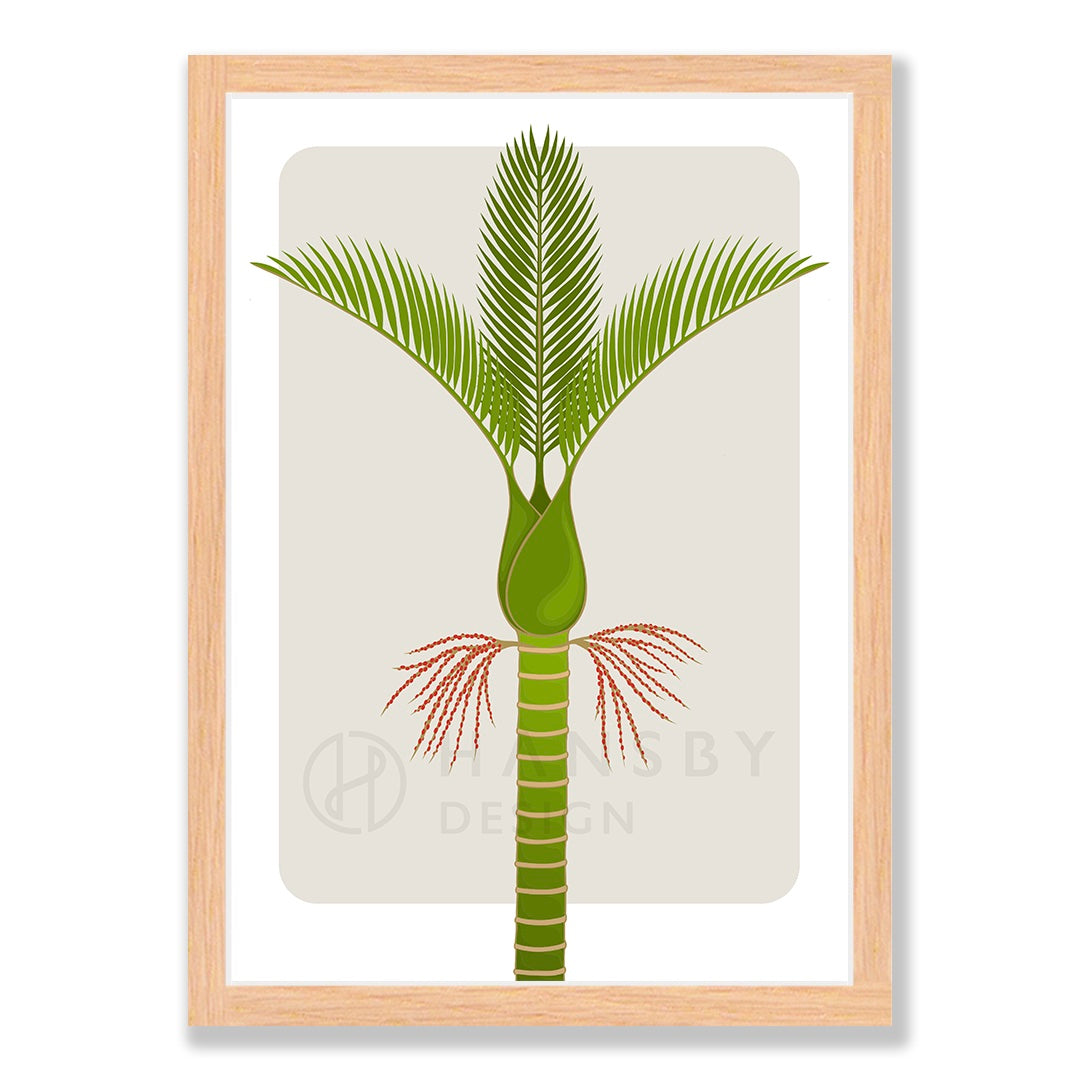 Nikau art print in natural frame, by NZ artist Hansby Design