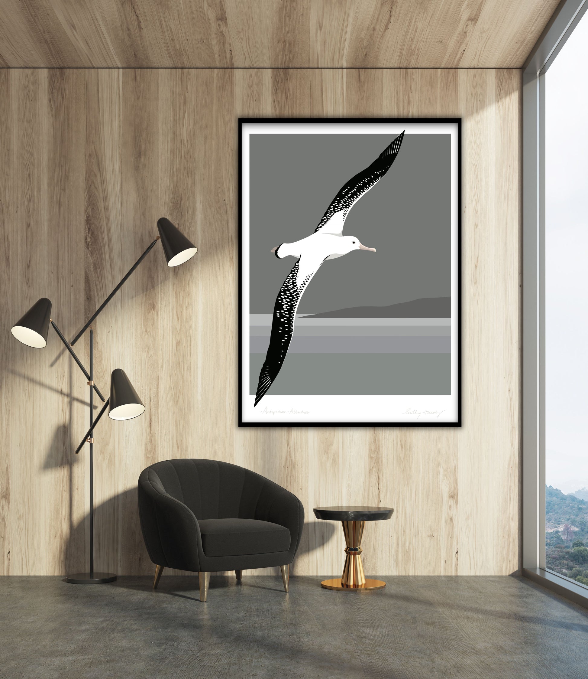 Lifestyle image of the Antipodean Albatross art print, by NZ artist Hansby Design
