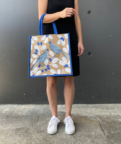 Kokako print jute bag by Hansby Design, New Zealand artist