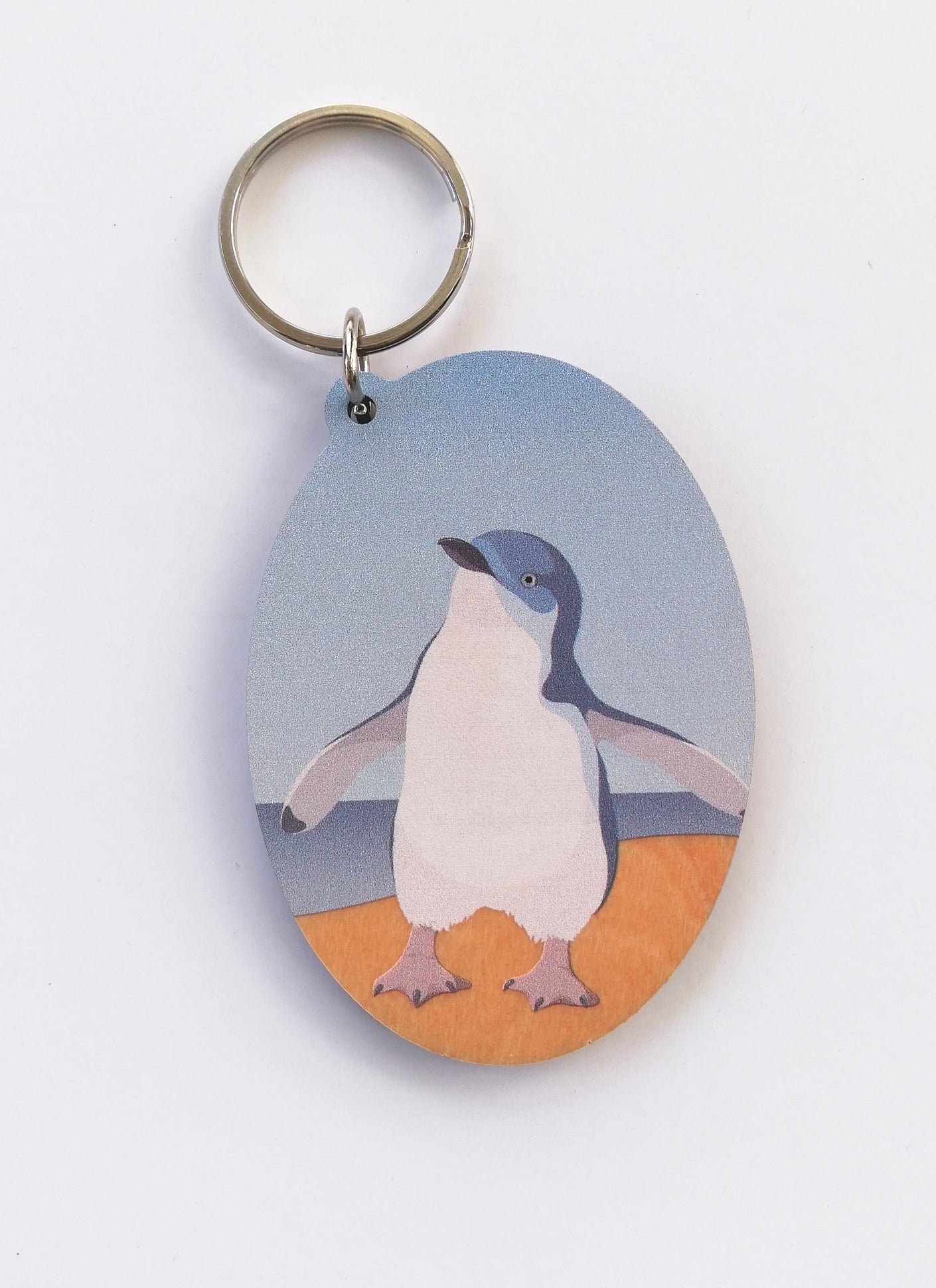 Blue Penguin Wood Keytag art print by New Zealand artist Hansby Design