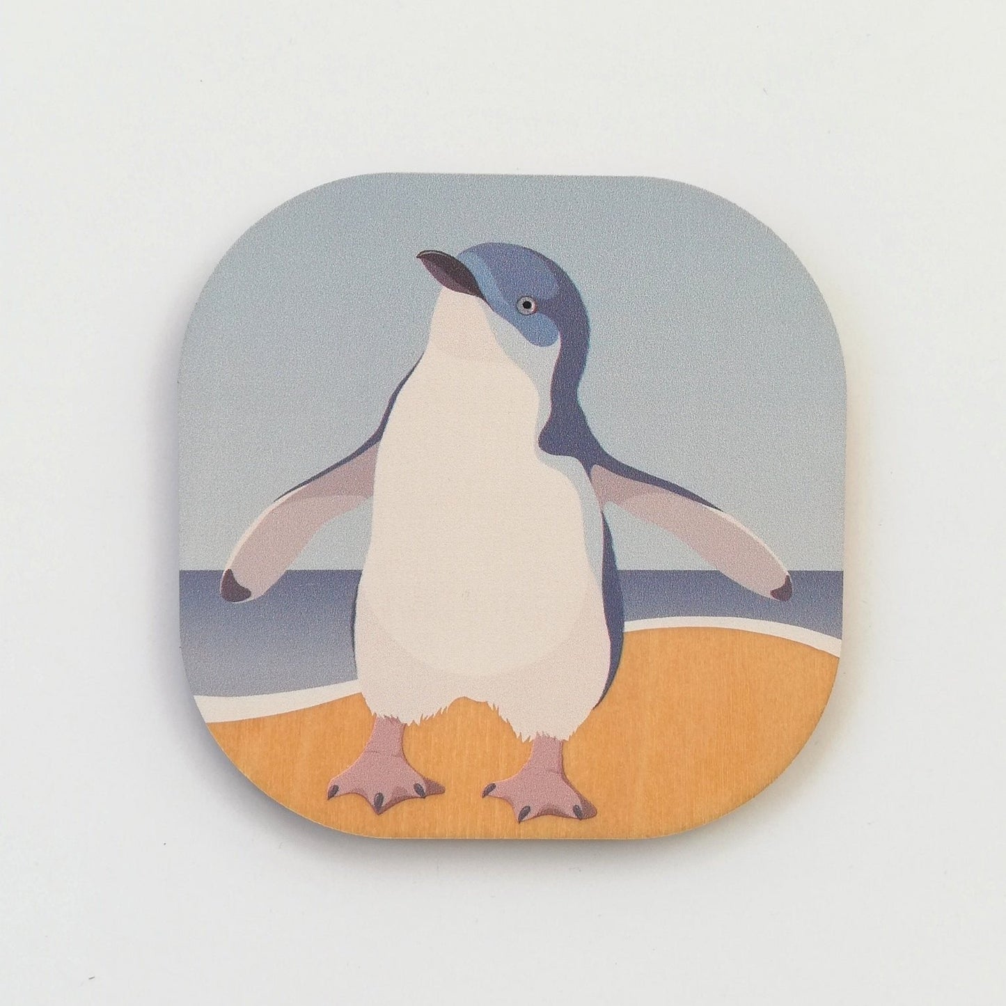 Blue penguin wooden coaster by Hansby Design New Zealand