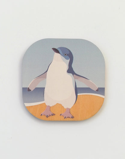 Blue penguin wooden coaster by Hansby Design New Zealand