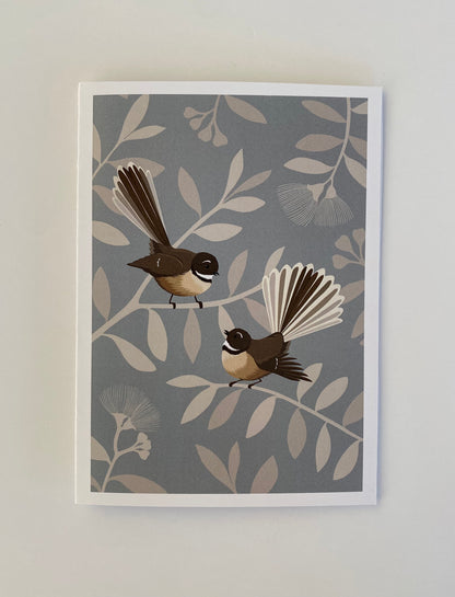 Fantail Pair Card art print, by NZ artist Hansby Design