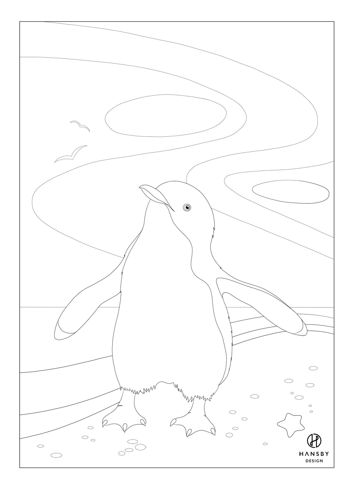 Colouring page of the Blue Penguin by Hansby Design, New Zealand, activity  for kids