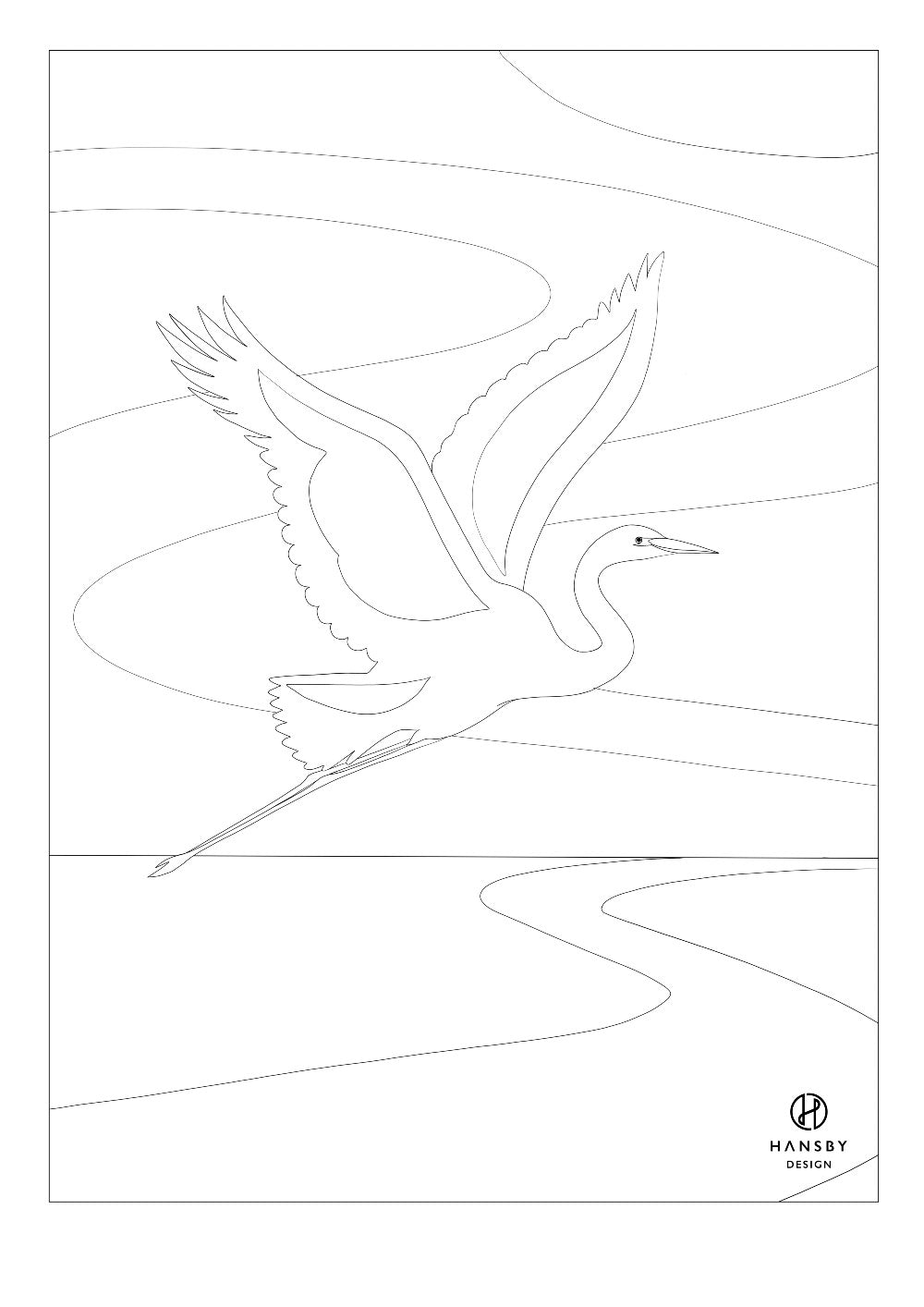 Colouring in page of the White Heron, by New Zealand artist Hansby Design