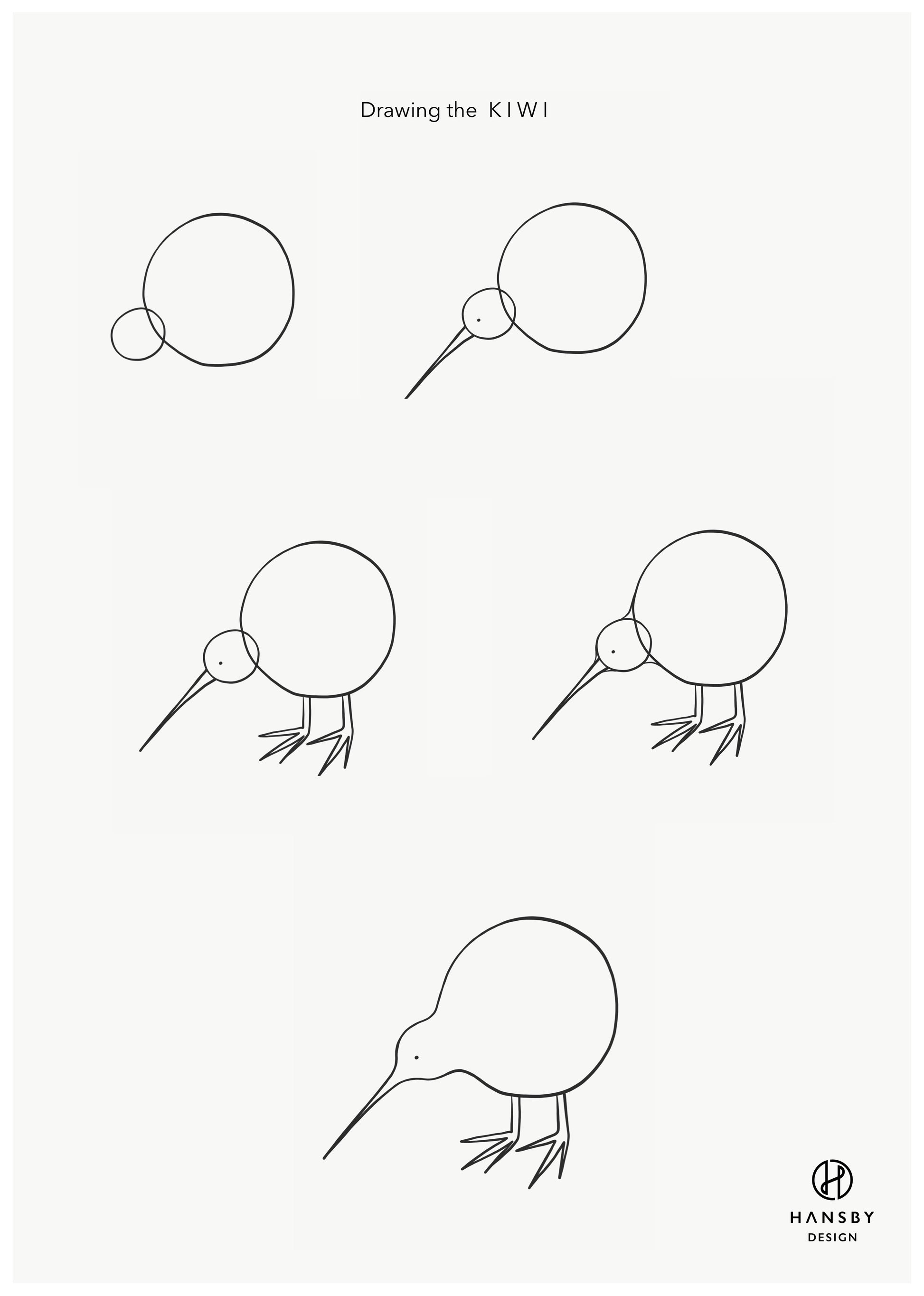 Drawing NZ Icons - Kiwi art print by New Zealand artist Hansby Design