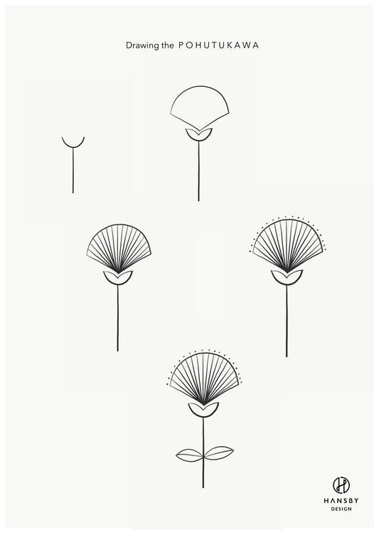 Drawing NZ Icons - Pohutukawa art print by New Zealand artist Hansby Design