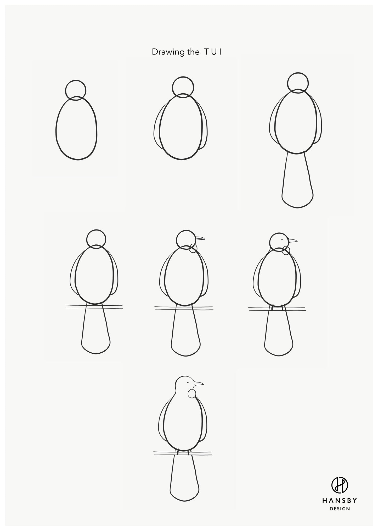 Drawing NZ Icons - Tui art print by New Zealand artist Hansby Design