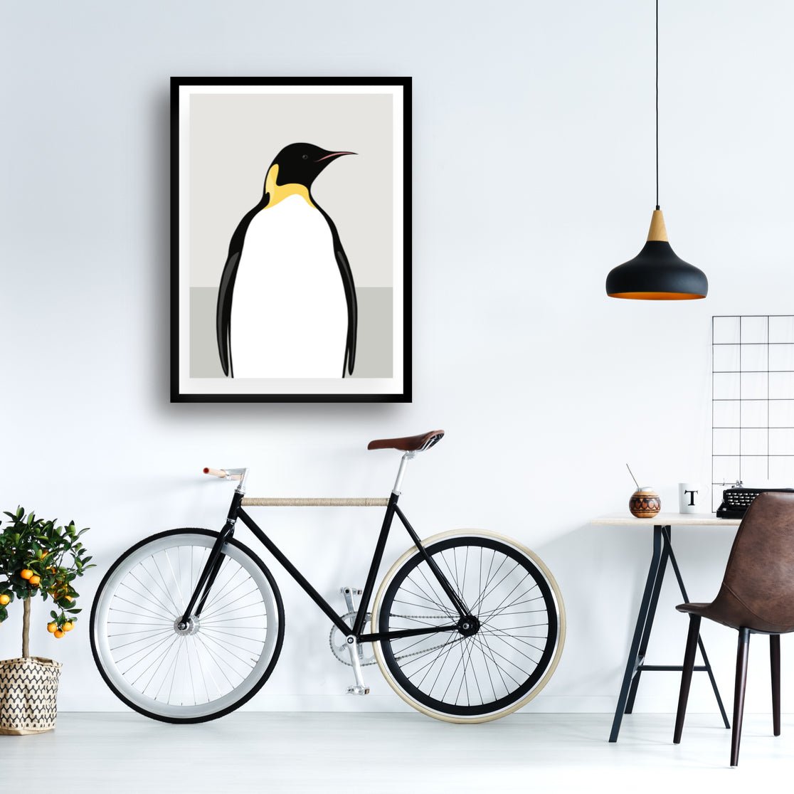 Framed art print of the Emperor Penguin of New Zealand by Hansby Design 