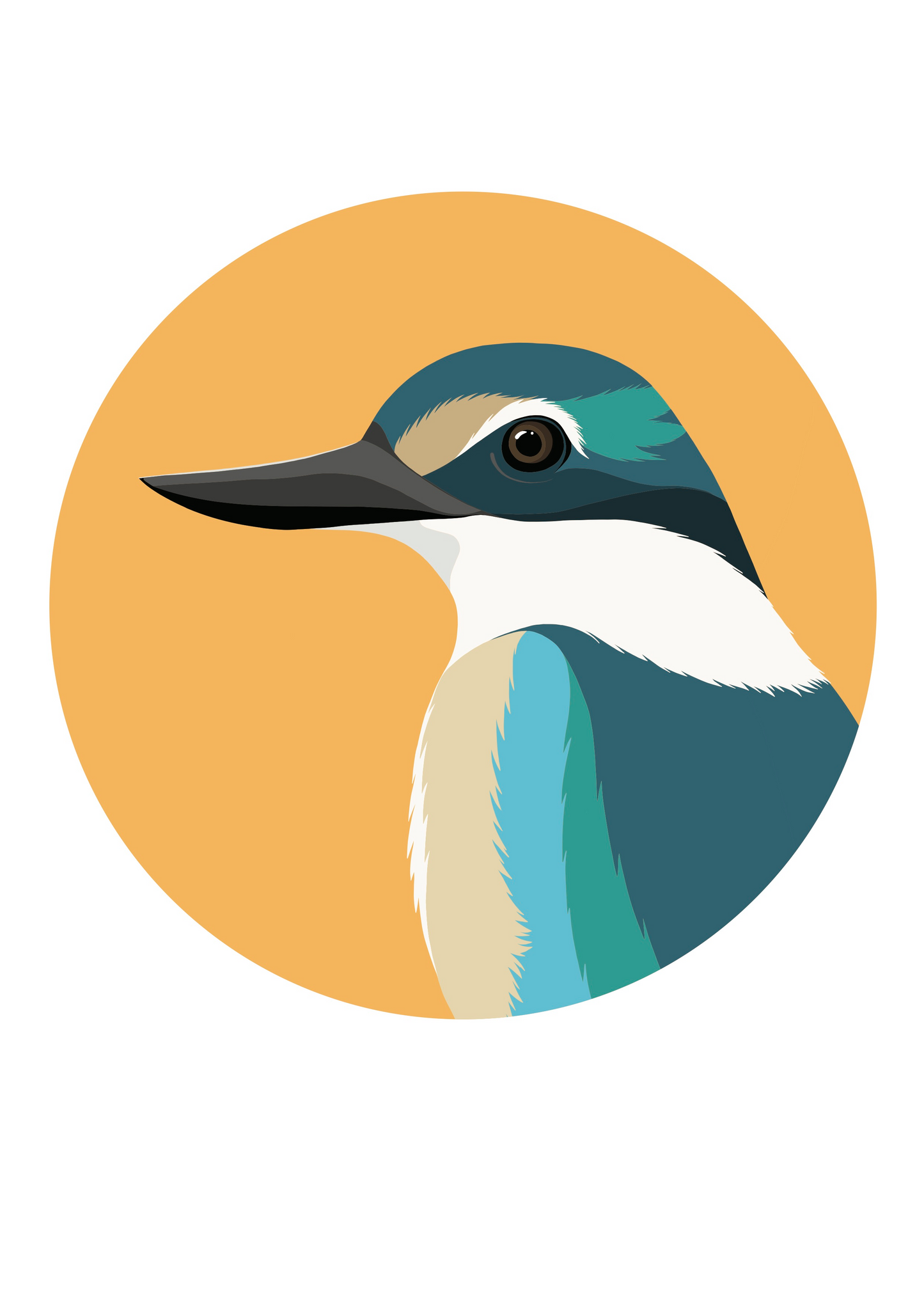 Round art spot, wall decal of the Kingfisher bird, by Hansby Design