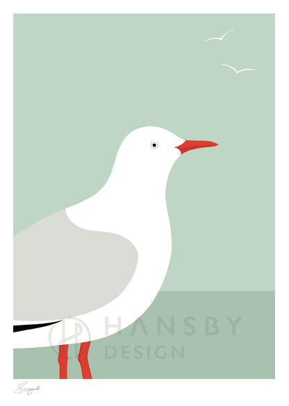 Seagull art print by New Zealand artist Hansby Design