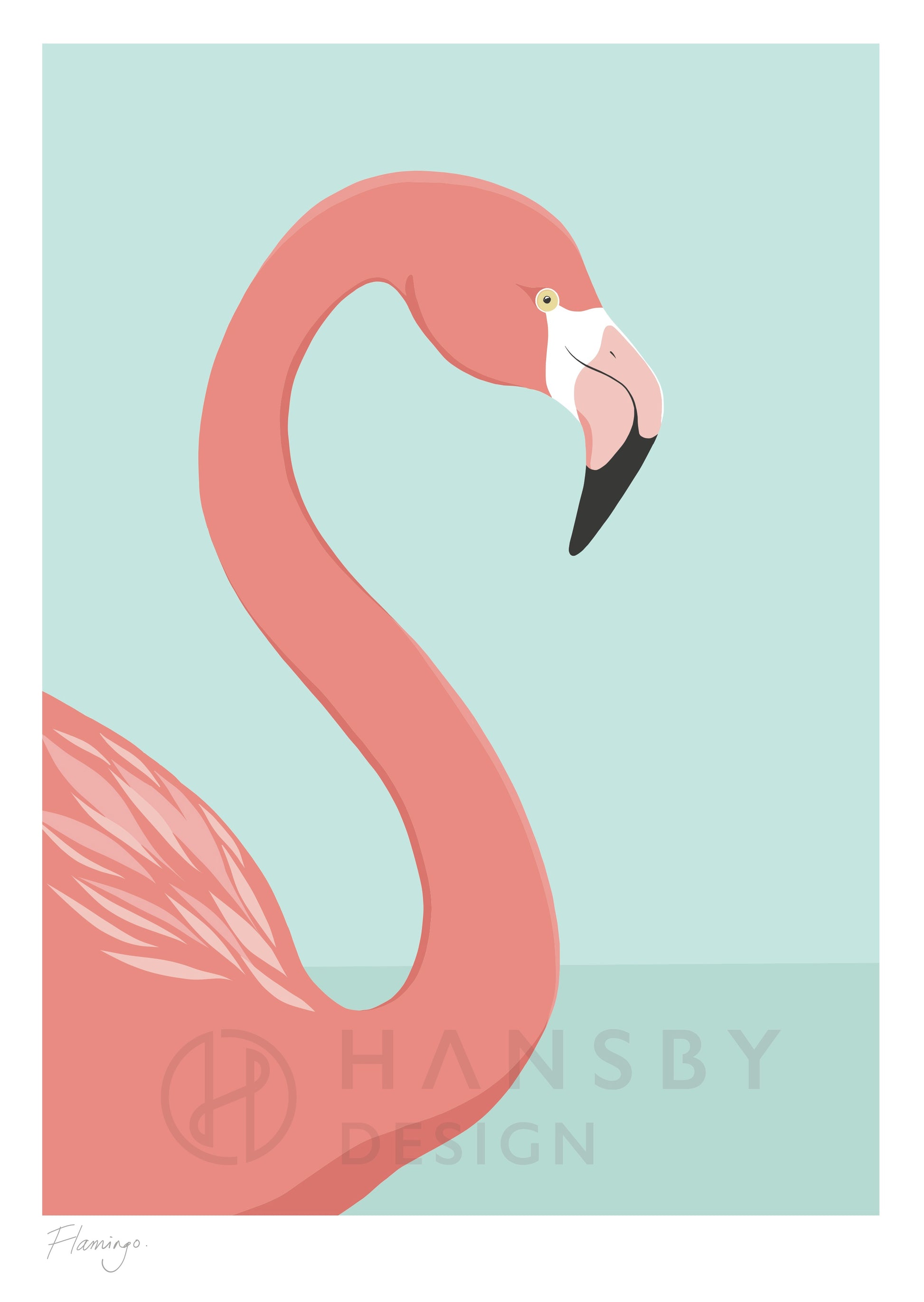 Art print of the Flamingo by New Zealand artist, Hansby Design