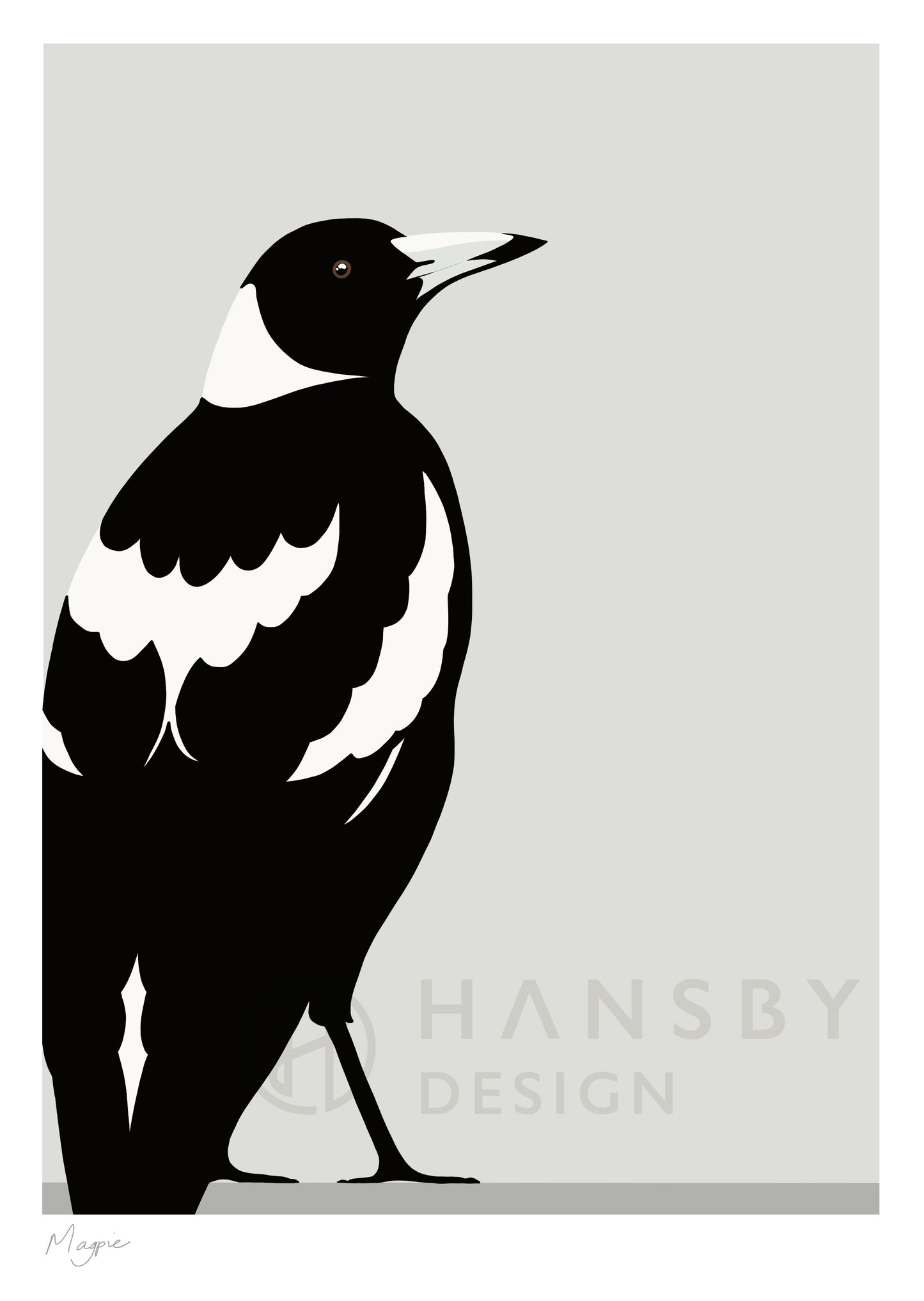 Minimal art print of the Magpie bird, by Hansby Design New Zealand