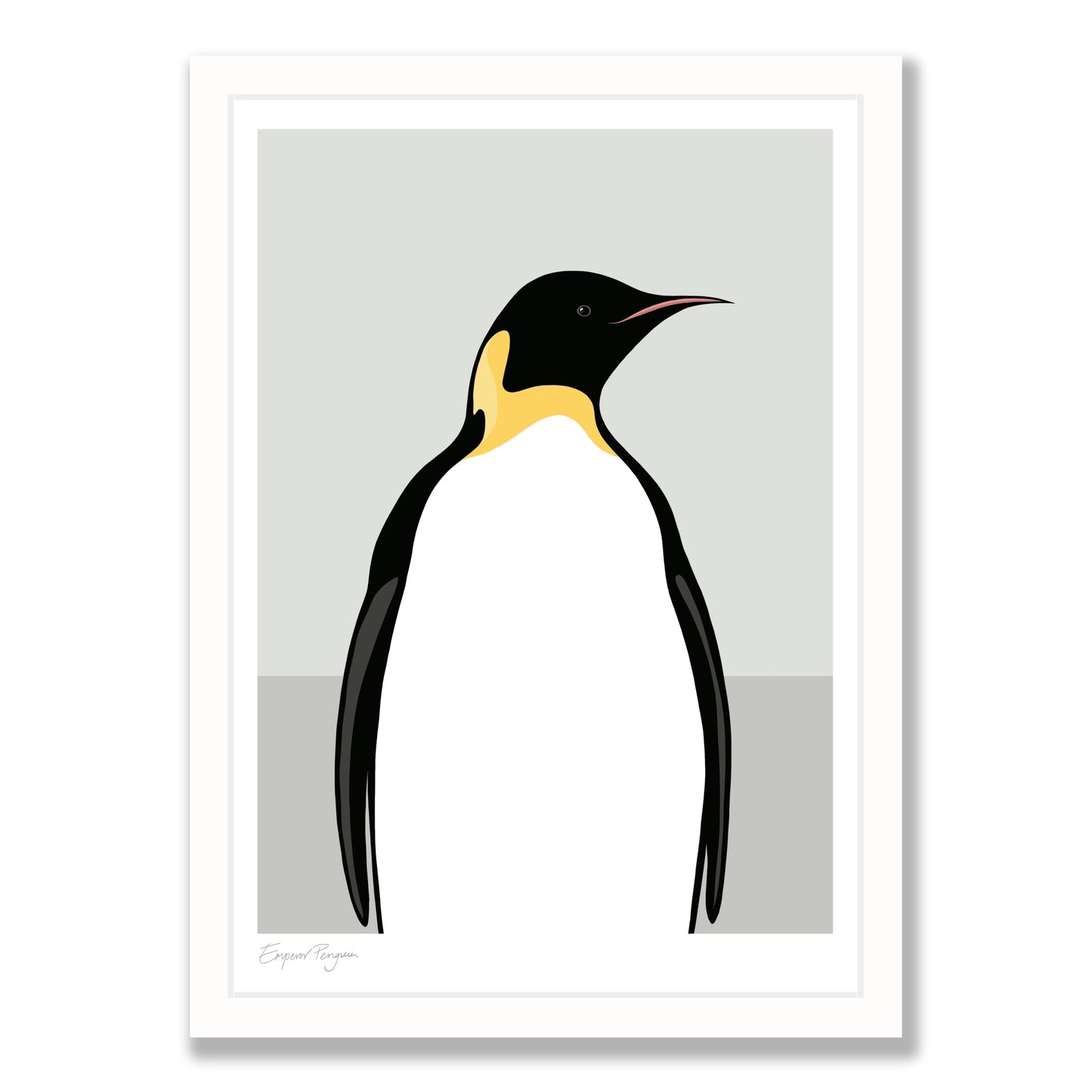 Emperor Penguin art print in white frame, by NZ artist Hansby Design