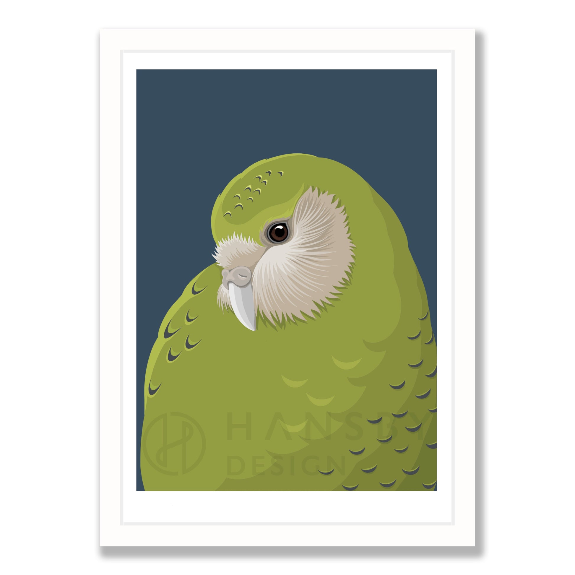 Kākāpō Baby art print by New Zealand artist Hansby Design	