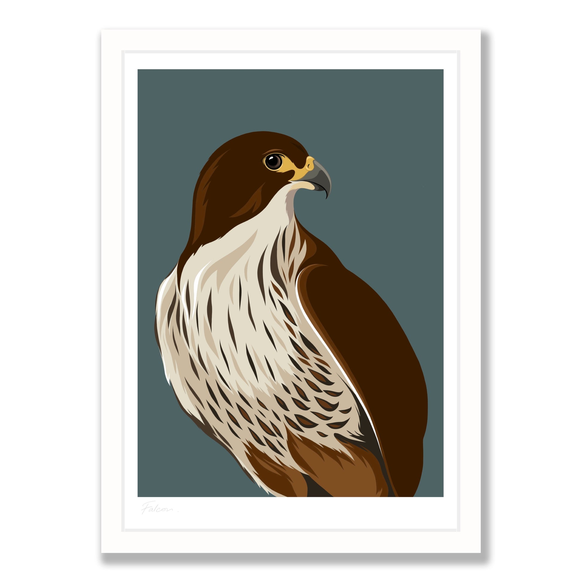 Falcon / Kārearea dusk art print in white frame, by NZ artist Hansby Design