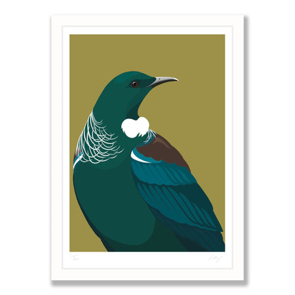 Tui Regal art print in white frame, by NZ artist Hansby Design