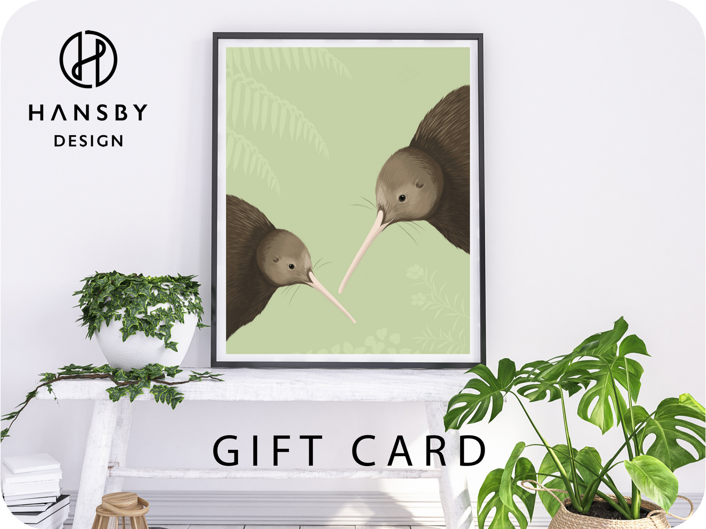 Gift card for Hansby Design wildlife art prints and products, New Zealand