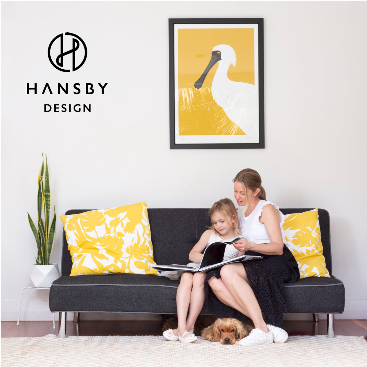 Lifestyle image of the Spoonbill bird art print, by NZ artist Hansby Design