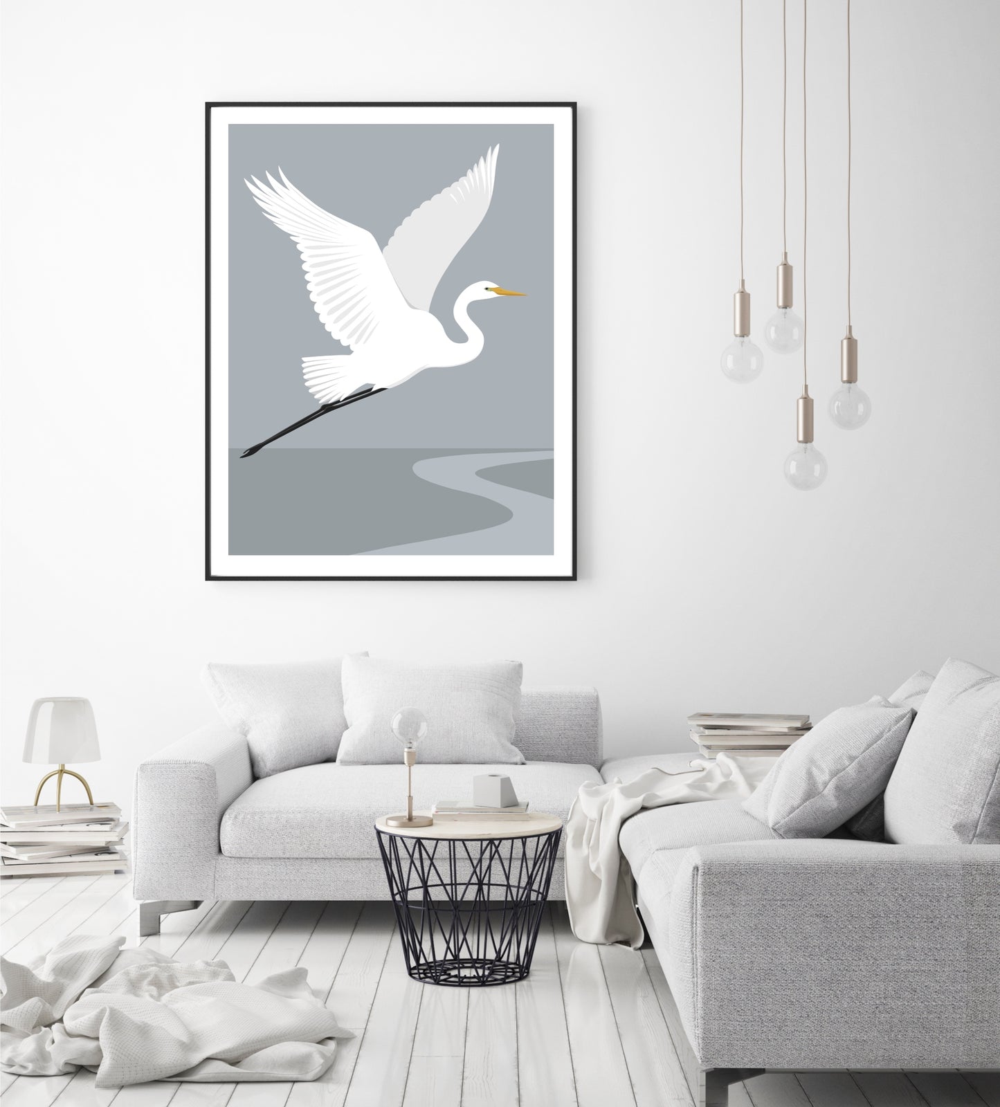 Framed White Heron fine art print by Hansby Design, New Zealand 