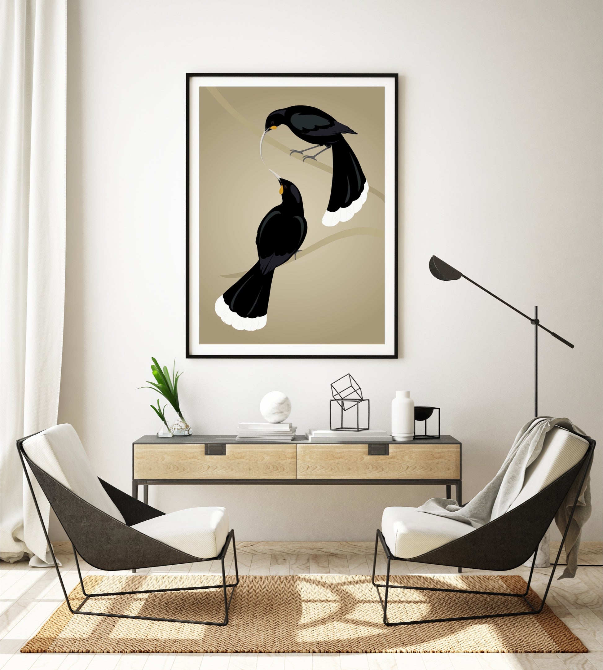 A0 Framed art print of the Huia birds of New Zealand, by Hansby Design