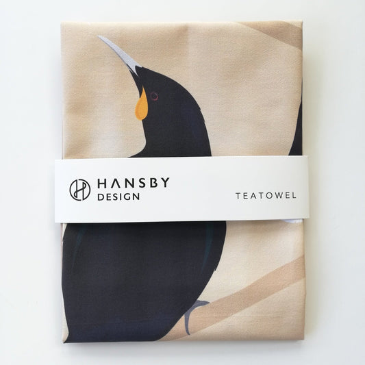 Huia bird tea towel by New Zealand artist, Hansby Design 