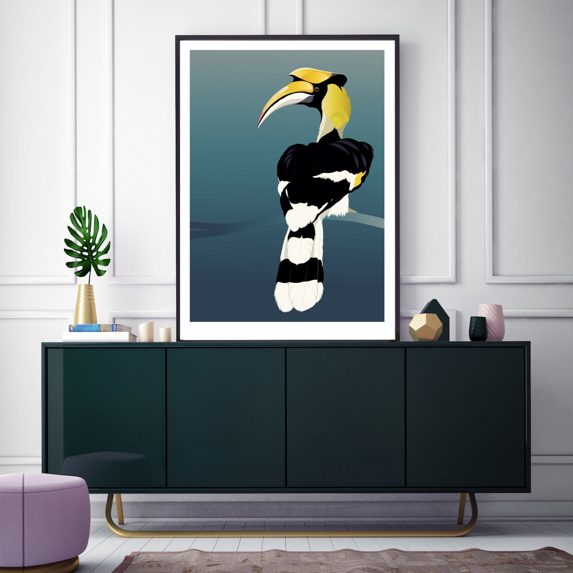Framed art print of the Hornbill bird by Hansby Design New Zealand